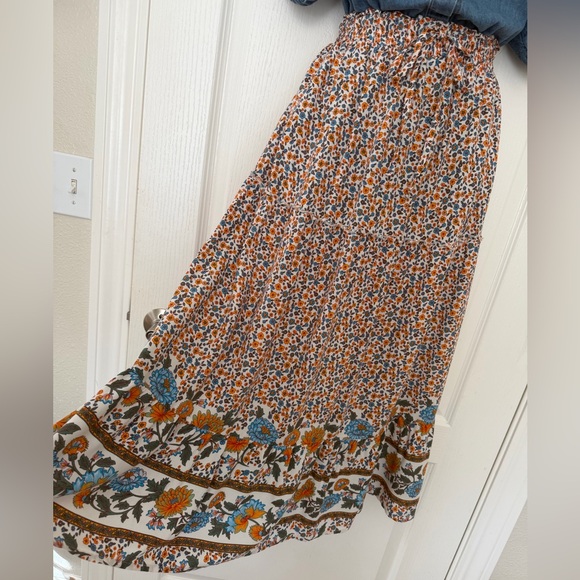 Merkeety Orange Blue Floral Ruffle Tiered Maxi Skirt, Size XL - Picture 3 of 11